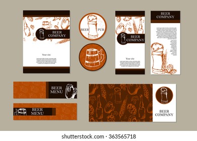Beer menu. Retro card or flyer. Restaurant theme. Business cards collection. Vector illustration.