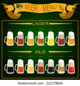 Beer menu set, creating your own infographics. Vector illustration