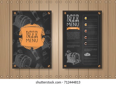 Beer Menu Set Design For Restaurant Cafe Pub Chalked On Wooden Textured Background Vector Illustration