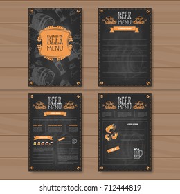 Diseño De Menú De Cerveza Para El Restaurante Cafe Pub Marcado En Vector De Fondo Texturado De Madera Ilustración