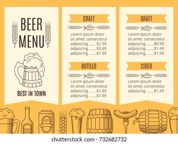 beer menu template. Vector illustration
