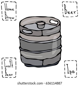 Beer Metal Barrel. Beer Keg Doodle Style Sketch. Hand Drawn Vector Illustration. Savoyar Doodle Style.