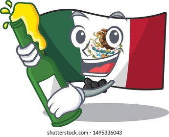 With beer mexico flag fluttering on cartoon pole