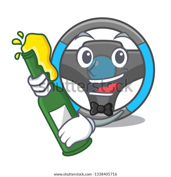 With beer\
miniature steering wheel in cartoon\
shape