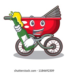 With beer modern baby stroller isolated against mascot