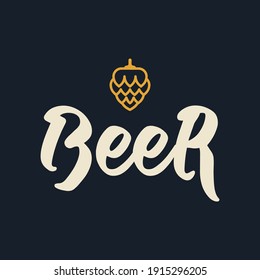 Beer. Modern Vector Illustration. Lettering Composition with Decorative Elements on Dark Background. Social Media Ads. 