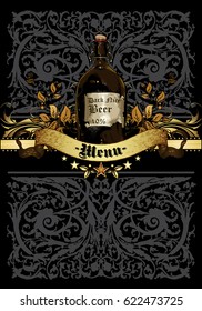 jarra de cerveza sobre el fondo del ornamento heráldico