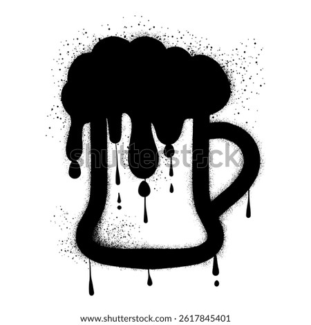 Beer mug with black spray paint graffiti