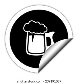 Beer mug - black vector icon. Round sticker.