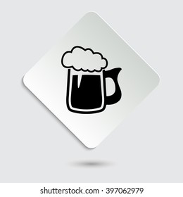 Beer mug - black vector icon  on a paper button