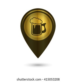 Beer mug - black vector icon; golden  map pointer