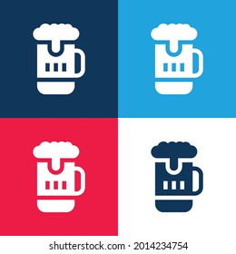 Beer Mug azul y rojo cuatro colores conjunto de iconos mínimo