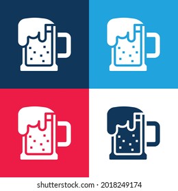 Bier Mug Blau und Rot vier Farben minimale Icon Set