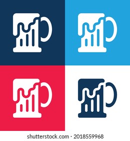 Beer Mug azul y rojo cuatro colores conjunto de iconos mínimo