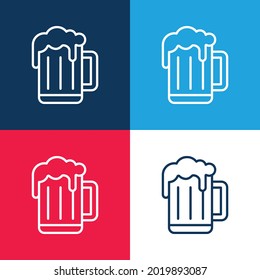 Beer Mug blue and red four color minimal icon set