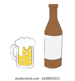 Beer mug and bottle icon for summer drinking scenes