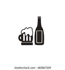 Beer mug and bottle vector icon