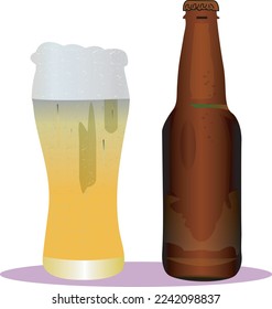 Beer mug and bottle vector and illustration, Vector Colored Illustration of Fresh Cold Summer Beer