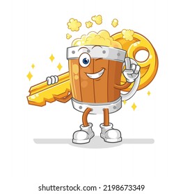 the beer mug carry the key mascot. cartoon vector