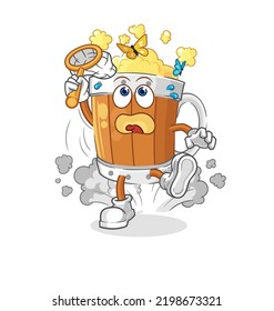 the beer mug catch butterfly illustration. character vector