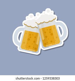 Beer mug. Celebrating at the bar. The end of the week. Alcoholic drink in a glass. Foamy drink. A visit to the pub. The element of ale in the tavern. Cartoon flat illustration