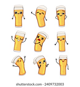 beer mug character set cartoon. pint drink, alcohol toast, bar brewery beer mug character sign. isolated symbol vector illustration