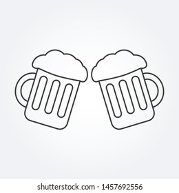 Beer mug cheers outline icon. Two glasses of beer. Vector illustration.