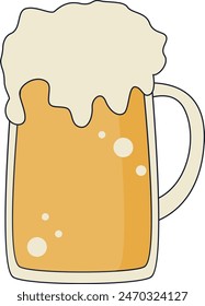 Beer Mug Clipart with Flat Cartoon Design. Isolated on White Background.