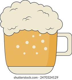 Beer Mug Clipart with Flat Cartoon Design. Isolated on White Background.