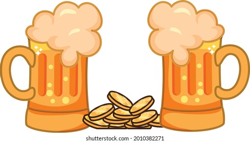 Beer mug and coin vector art and illustration