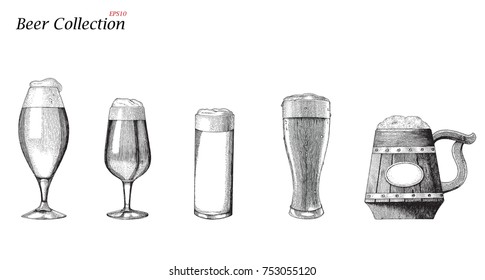 Beer Mug collections set hand drawing vintage style