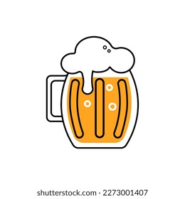 Beer mug colored icon isolated on white background. Beer Symbol. Vector Design Illustration. Outline style.