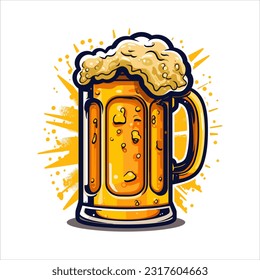 Beer mug, comic style vector illustration on white background 