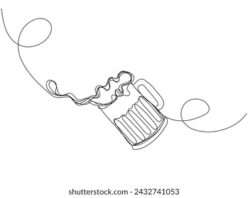 Beer mug in continuous one line art style. Celebration concept. Simple vector illustration