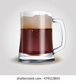 Beer mug with dark beer isolated on white, photo-realistic vector illustration. EPS 10