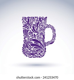 beer mug decorated with floral pattern. Alcohol and relaxation glass symbol