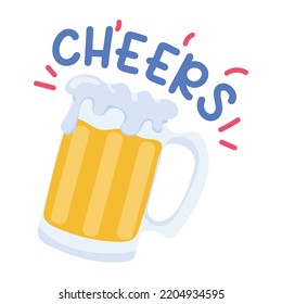 Mugre de cerveza que denota vítores, icono plano