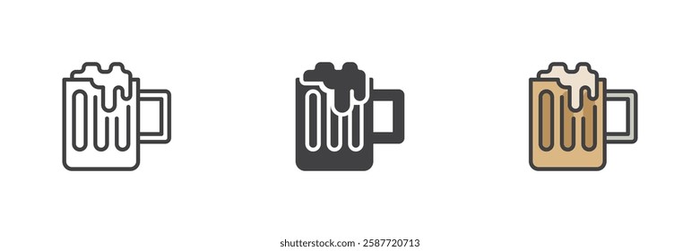 The beer mug different style icon set. Line, glyph and filled outline colorful version, outline and filled vector sign. Symbol, logo illustration. Vector graphics