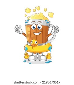 the beer mug with duck buoy cartoon. cartoon mascot vector