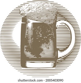 Beer mug. Engraving style. Design for t-shirt, poster, card, tattoo. 