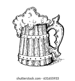 Beer mug engraving vector illustration. Scratch board style imitation. Hand drawn image.