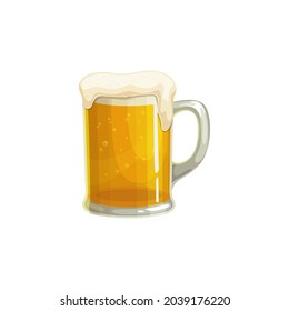 Beer mug, fast food menu icon, cold beverage or refreshment, vector isolated. Fastfood restaurant or street food bistro beer drink in glass mug, Oktoberfest festival symbol