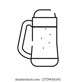 Bierbecher gefüllt mit einem Getränk und Blasen, die ein erfrischendes Getränk darstellen, das oft in Bars oder Pubs konsumiert wird, als einfaches schwarzes Linien-Kunstsymbol auf weißem Hintergrund dargestellt