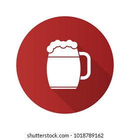 Beer mug flat design long shadow glyph icon. Ale. Vector silhouette illustration
