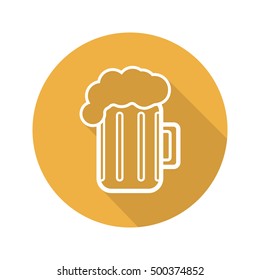 Beer mug flat linear long shadow icon. Pub and bar sign. Foamy beer glass. Cheers. Vector line symbol