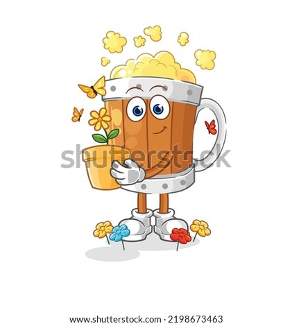 the beer mug with a flower pot. character vector