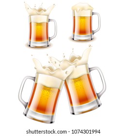 Beer mug with foam 3d photo realistic vector set