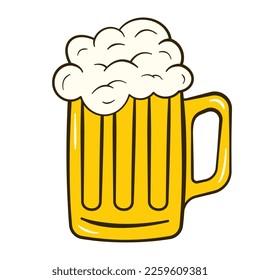 Beer mug with foam. Cartoon. Vector illustration. Isolated on white background