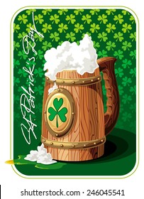 Beer mug with foam and clover 