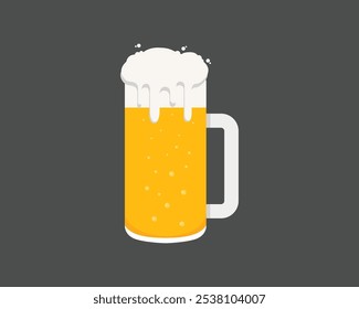 Beer mug with foam. Cold glass of light beer with lush flowing foam. isolated on white background.